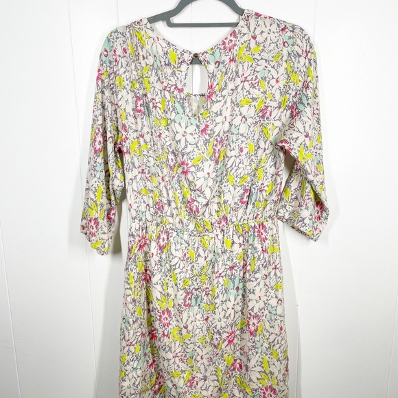 Anthropologie Cream Floral Long Sleeve Dress Large - Picture 2 of 4